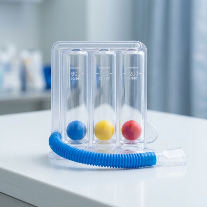3 Ball Spirometer for deep breathing exercises and lung capacity improvement, available at Medfy Mart Buy now