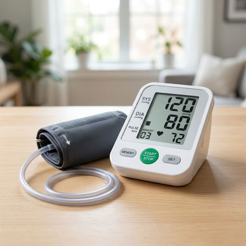 Digital BP machine featuring a large LCD display with systolic, diastolic, and pulse rate readings crack wholesale deal with medfy.