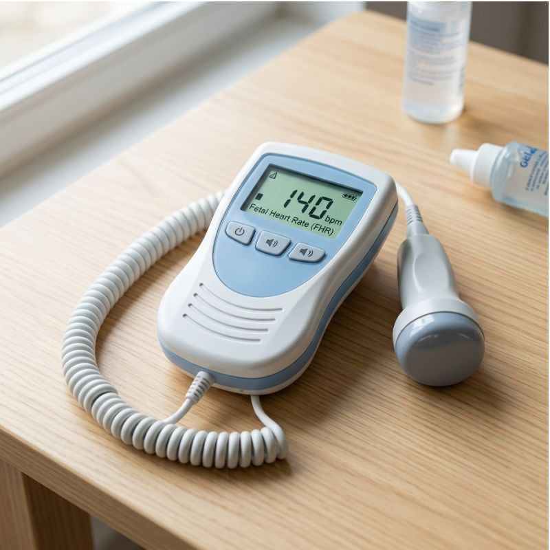 fetal doppler featl portable device featuring a clear LCD display for accurate fetal heart rate monitoring – a lightweight and reliable handheld doppler for listening to your baby's heartbeat.