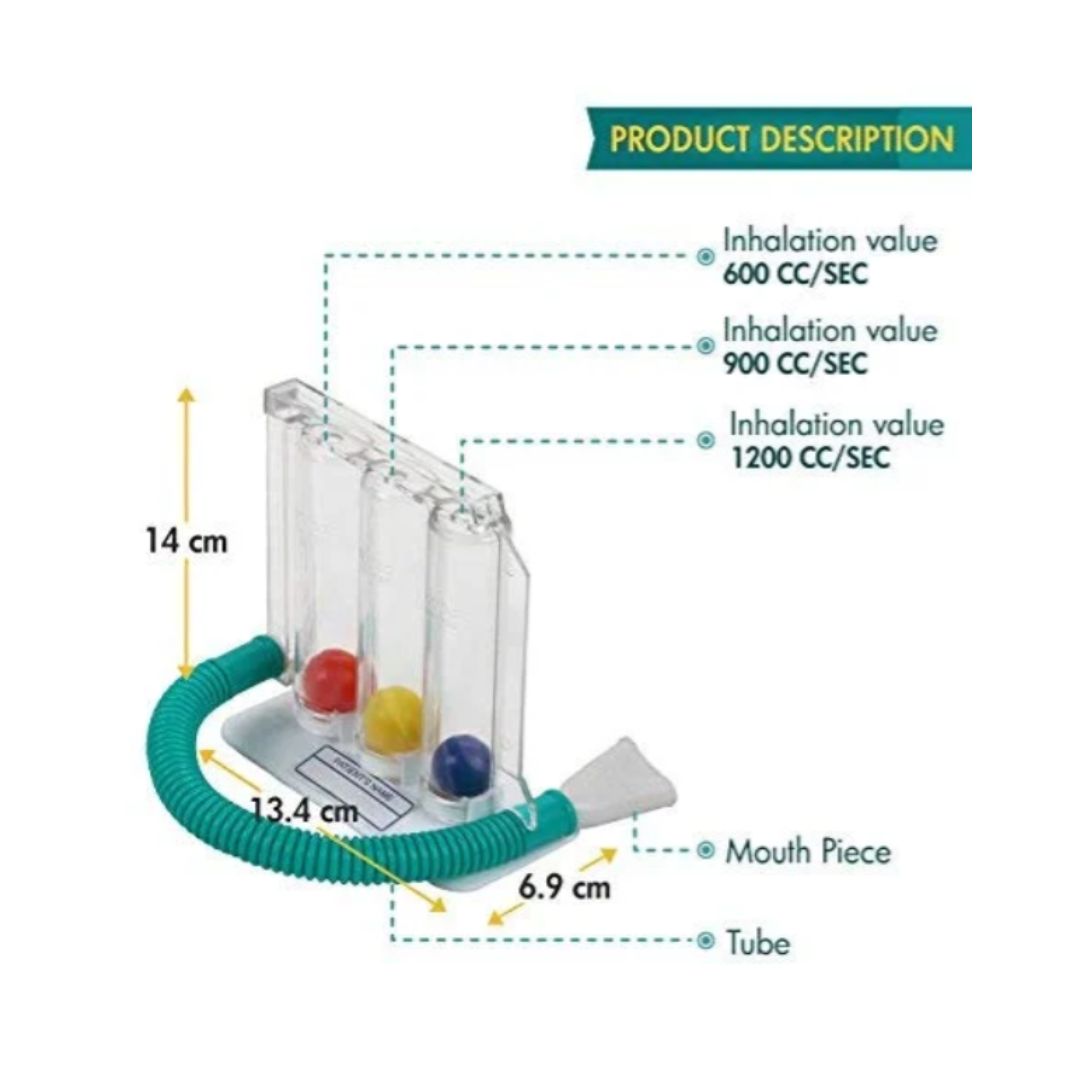 3 Ball Spirometer breathing exerciser with three chambers for respiratory muscle training