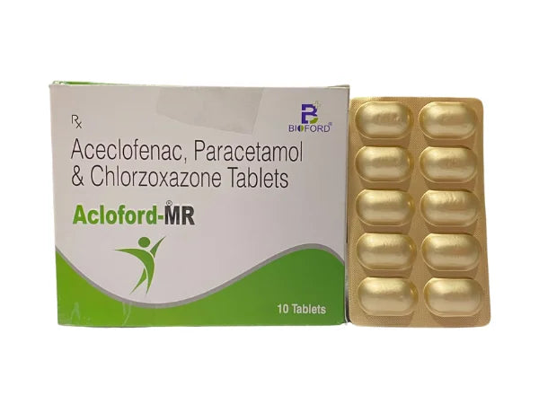 Aceclofenac 100mg , Paracetamol 325mg and Chlorzoxazone > Strip Medicine