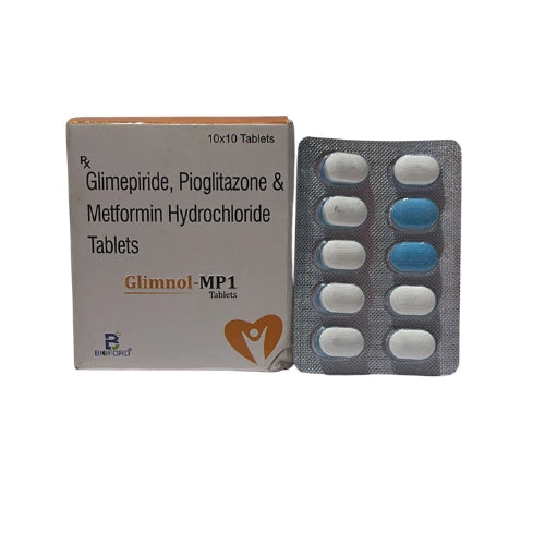 Glimepiride,Pioglitazone Hydrochloride and Metformin Hcl 500mg > Strip Medicine