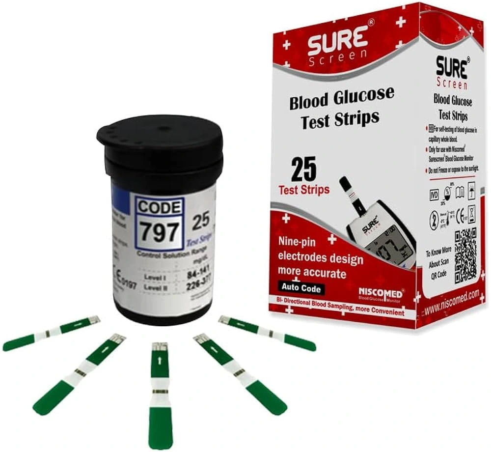 Niscomed Sure Screen Blood Glucose Monitoring System with 25 Test Strips