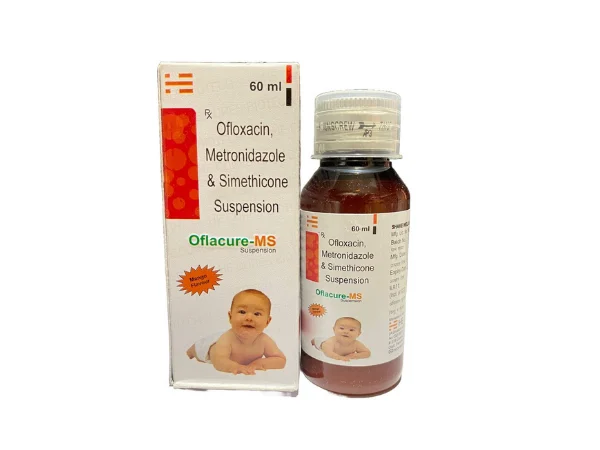 Ofloxacin I.P. 50 mg , Metronidazole I.P. 120 mg and Simethicone I.P. 10 mg > Syrups & Solutions
