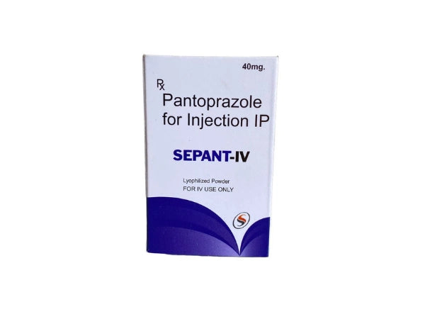 Box of Pantoprazole for Injection IP with 'SEPANT-IV' branding on a white background