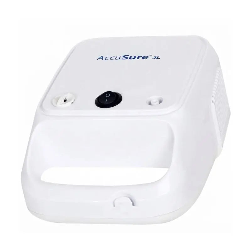 Front view of the AccuSure JL Nebulizer Machine Portable compact compressor unit.