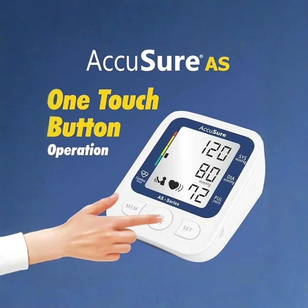 Accusure AS blood pressure monitor with one-touch operation for quick and accurate measurement