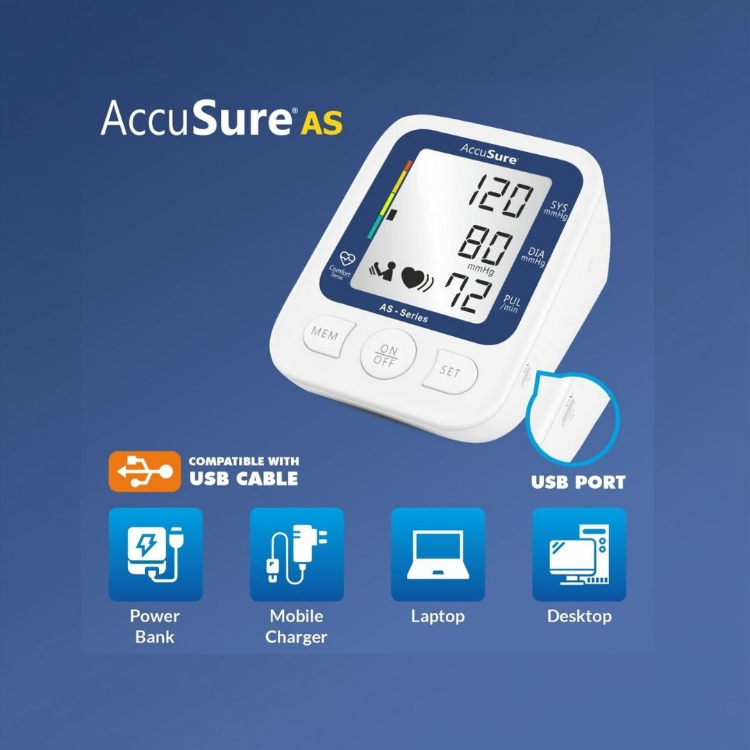 Accusure AS BP monitor featuring USB Type-C charging for convenient everyday use