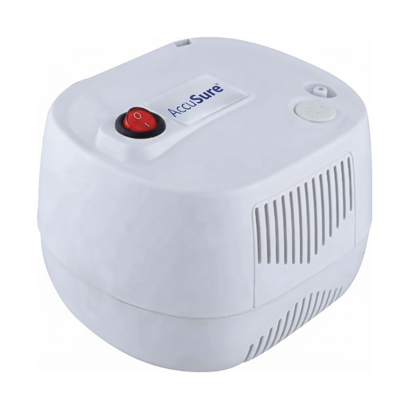 Standalone white unit view of the AccuSure Compact Nebulizer machine.