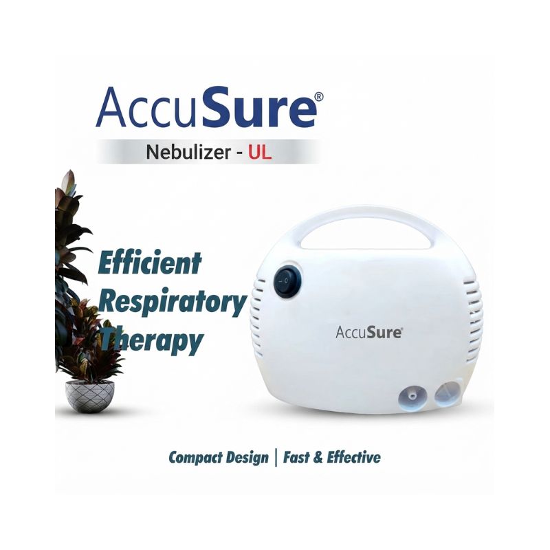 AccuSure UL Nebulizer Portable Machine featuring a compact design for efficient respiratory therapy.