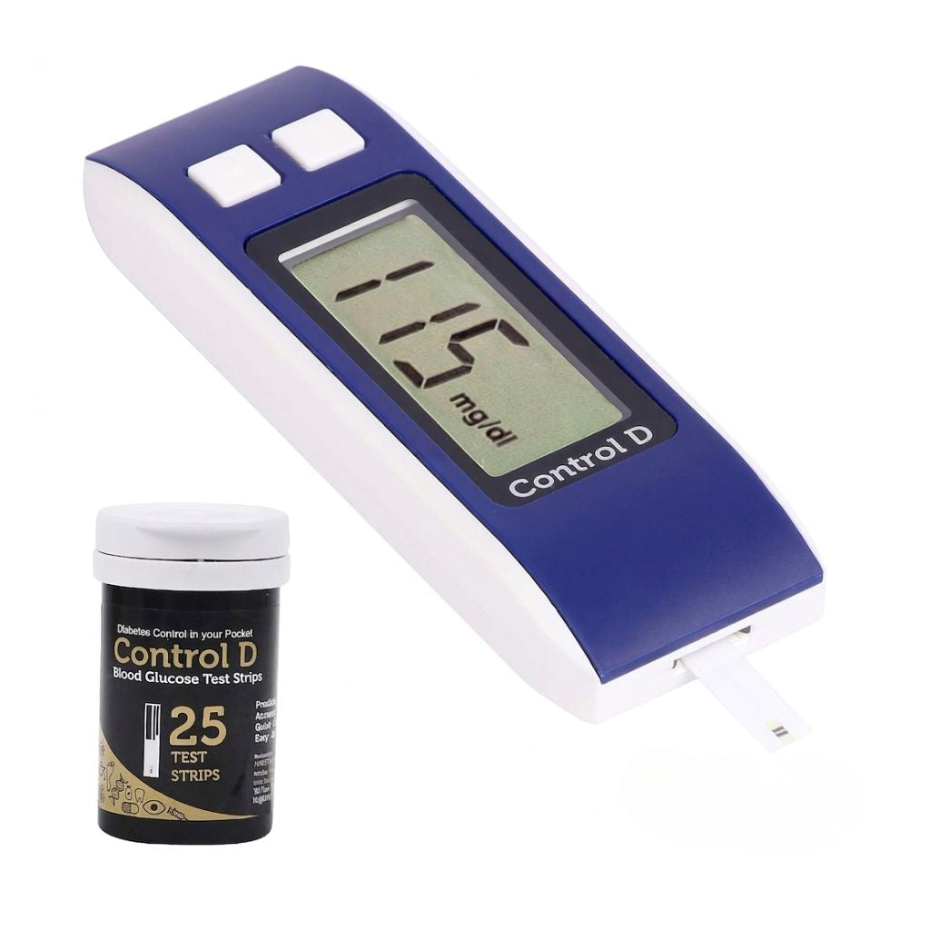 Control D glucometer strips and meter – diabetes control in your pocket with 25 test strips for convenient daily blood sugar monitoring.