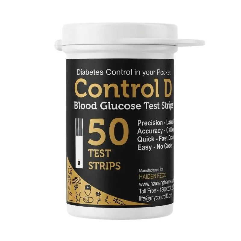 Control D strips 50 – diabetes control in your pocket with blood glucose test strips featuring accuracy calibration, quick fast draw, precision laser patterning, and no coding technology by HAIDEN.