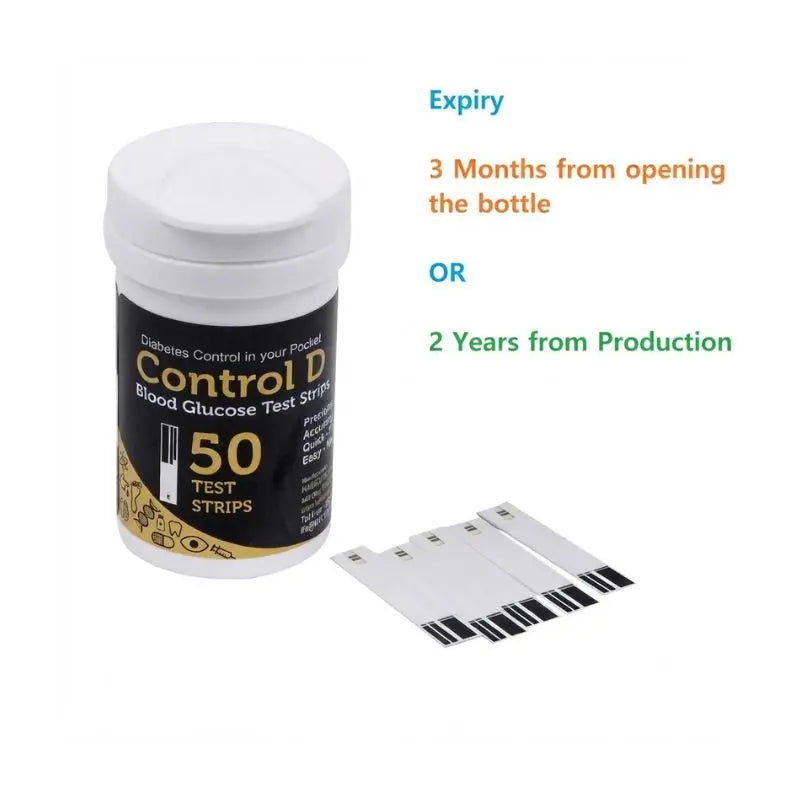 Control D strips 50 – expiry 3 months from opening or 2 years from production, with 50 test strips per pack for effective diabetes control in your pocket.