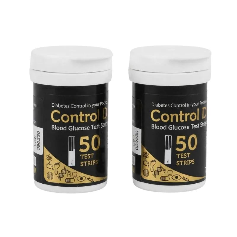 Control D test strips for sugar – 50 test strips packaging for diabetes control in your pocket, ensuring reliable and accurate blood sugar testing at home.