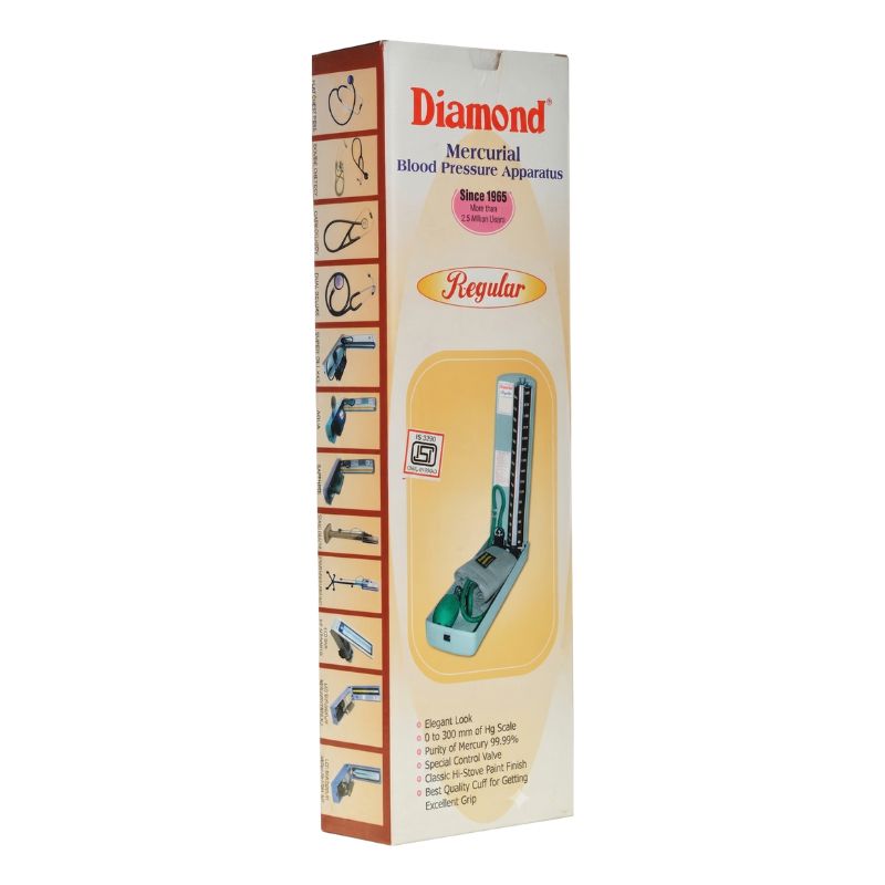 Diamond mercurial blood pressure apparatus regular scale showing readings from 20 to 280 mmHg – a precise and reliable sphygmomanometer for accurate clinical and home blood pressure measurements.
