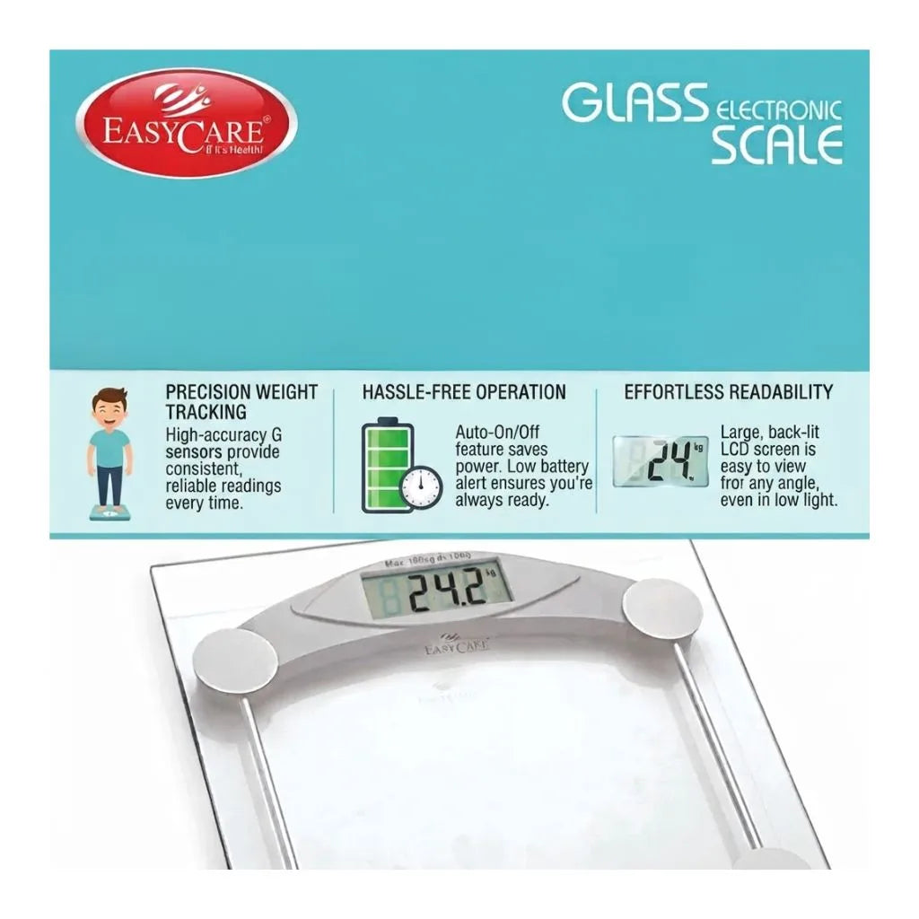 EASYCARE 3118 B digital weighing scale with high-accuracy G-sensors, back-lit large LCD display, auto-on/off power saving, and low battery alert for consistent and hassle-free weight measurement.