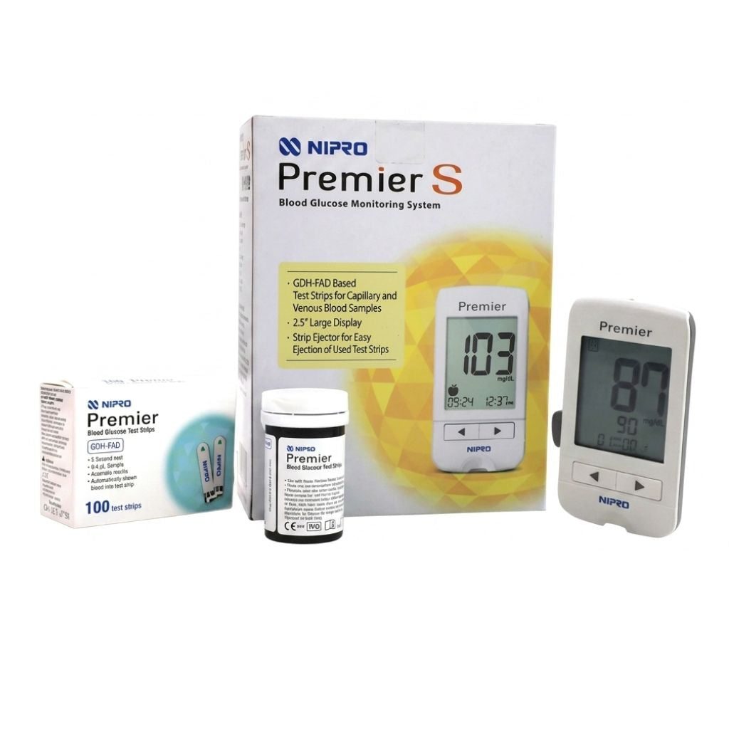Nipro Premier S glucometer price with strips – 100 test strips.