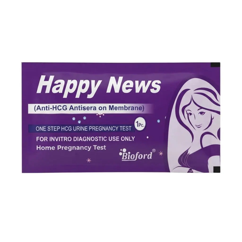 Happy News home pregnancy test kit packaging for one-step HCG urine testing – a reliable in-vitro diagnostic kit for early and accurate pregnancy detection at home.