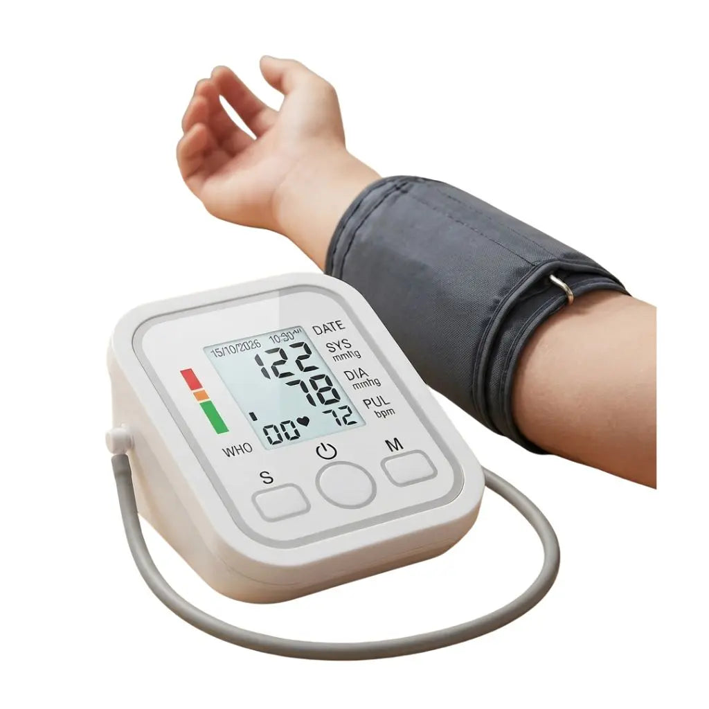  jZiki electronic blood pressure monitor digital display with date, time, systolic 122, diastolic, and pulse readings – ideal for daily blood pressure tracking and record keeping