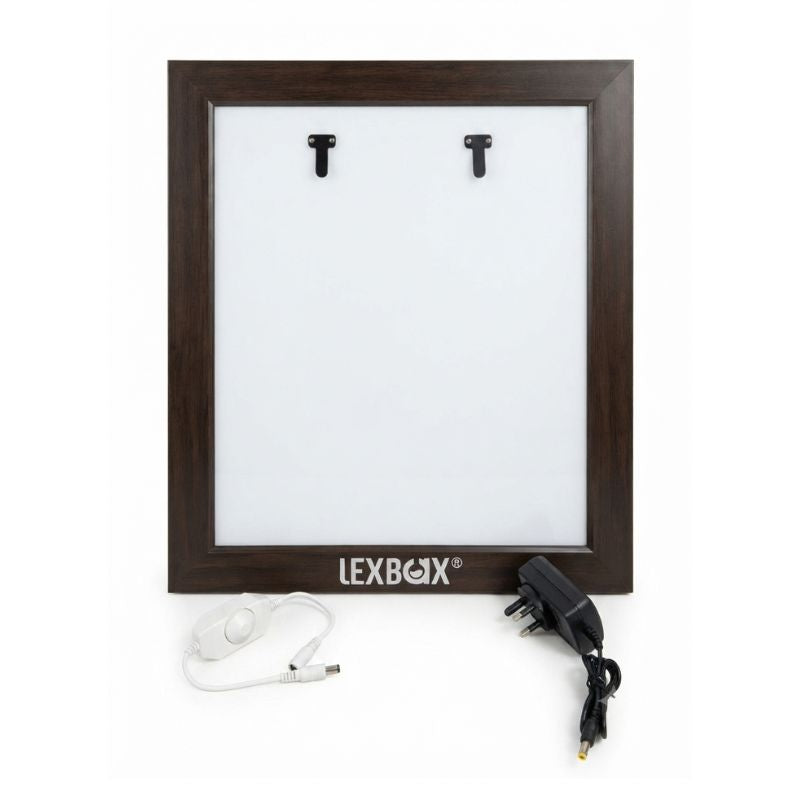 Lexbax LED X-ray view box complete kit including main unit, 12V DC adapter, and dimmer control – a comprehensive diagnostic solution for viewing X-ray films with adjustable brightness and energy-efficient LED technology.