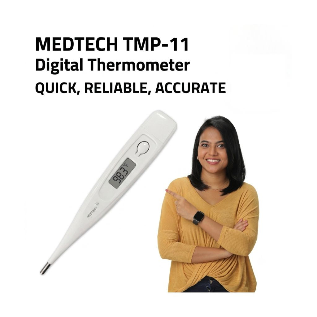 Medtech TMP-11 digital thermometer displaying 88.7°F reading – quick, reliable, and accurate temperature measurement with a clear LCD screen for easy reading of fever results.