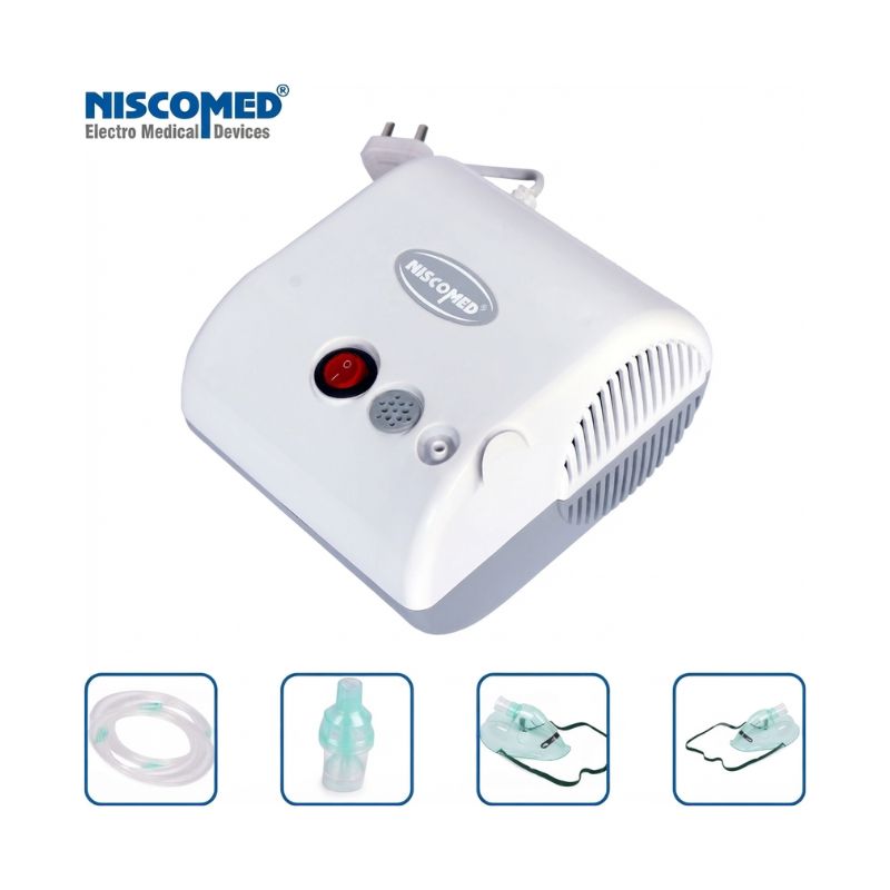 Niscomed portable nebulizer machine – Electro Medical Devices branding for reliable respiratory care and aerosol therapy.