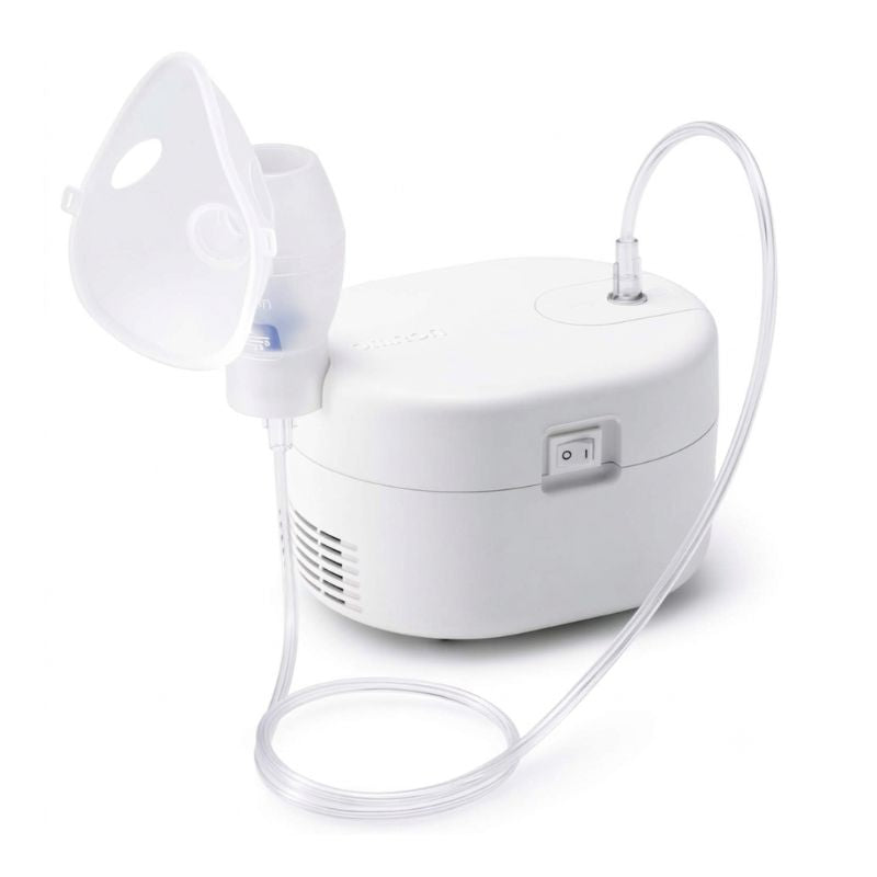 Omron NE-C106 compressor nebulizer machine only – compact and portable compressor unit with power switch, air outlet, and handle, featuring Japanese technology for powerful and reliable respiratory therapy.