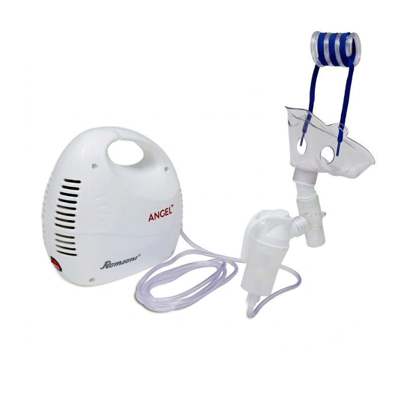 Romsons Angel nebulizer child/pediatric mask close-up – smaller, soft and gentle mask designed for children and infants, ensuring comfortable and effective medication delivery during respiratory therapy.